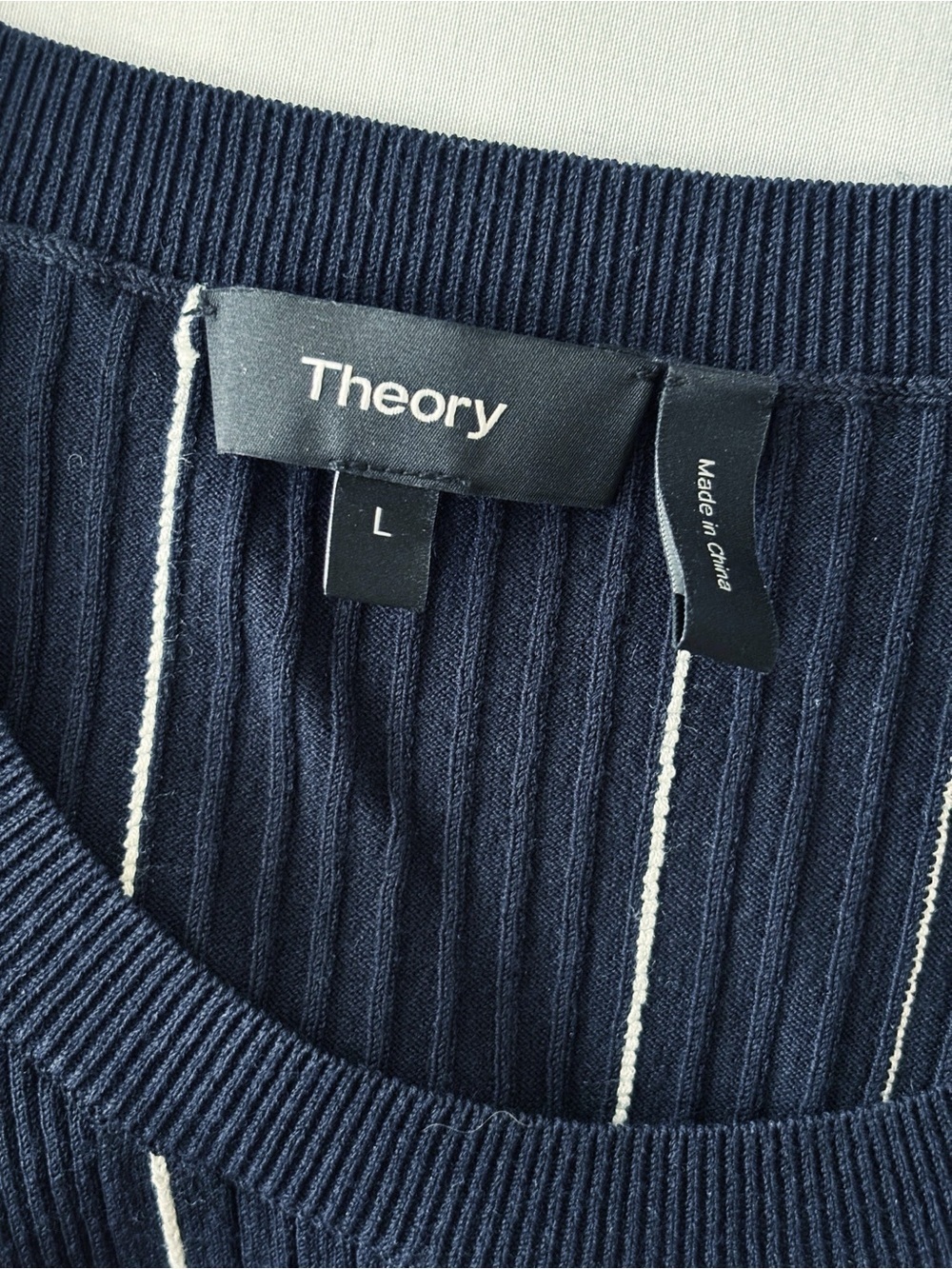 Theory Navy Blue Striped Hankson Ribbed Bodycon Dress Large - Picture 7 of 8